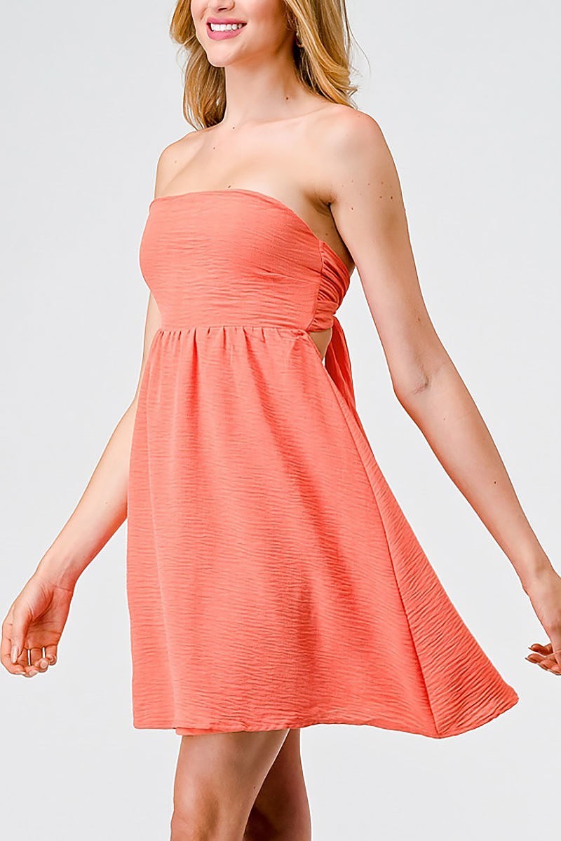 Textured strapless tie back mini dress (TED1806)