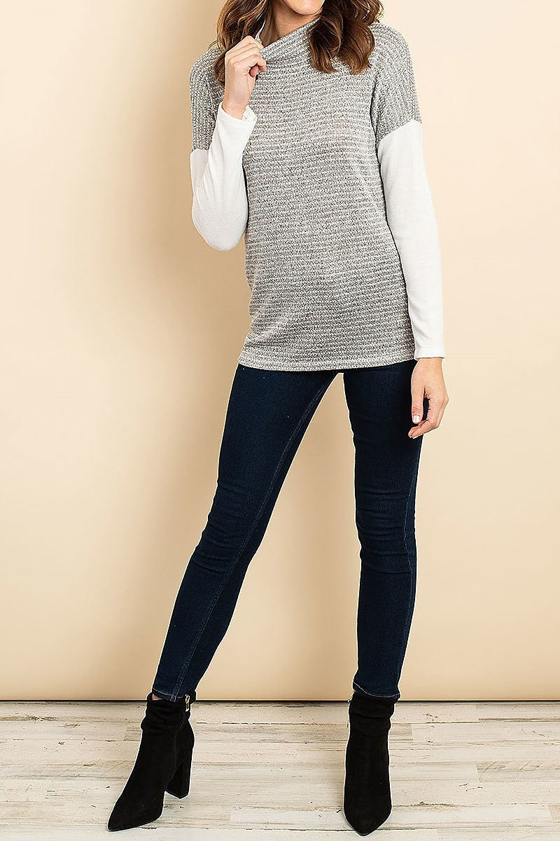 Cowl neck stripe color block top (ED8027)