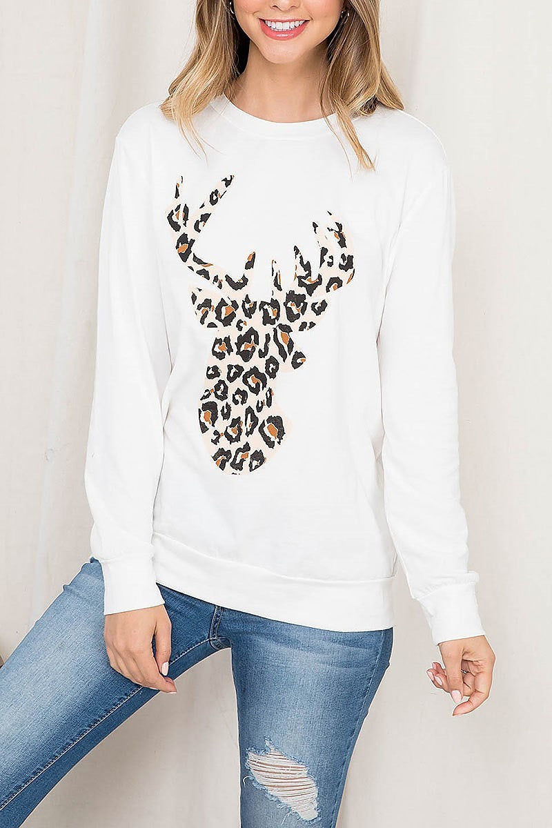 Leopard moose print long sleeve top (EF2748)