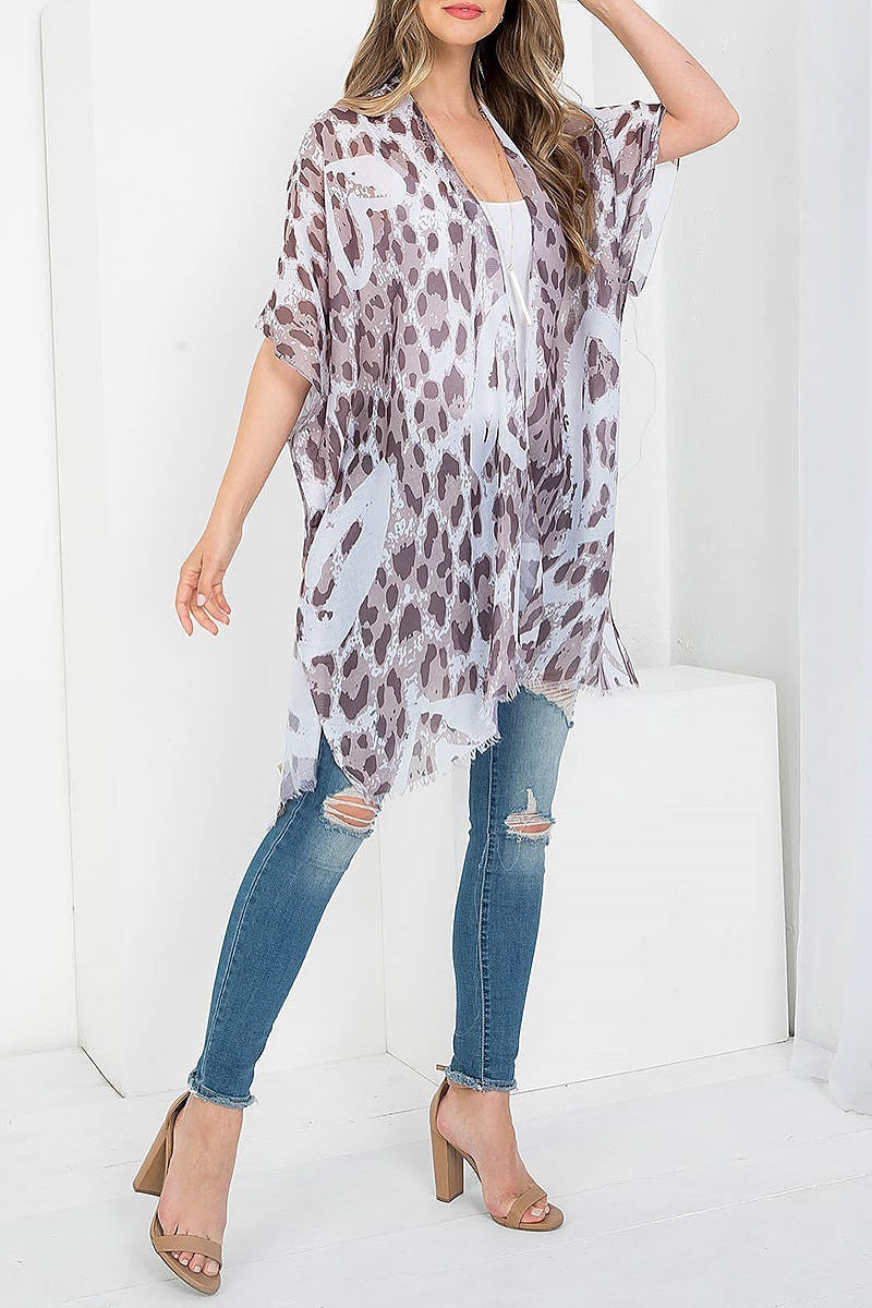 Leopard heart printed open front kimono (EF3614)