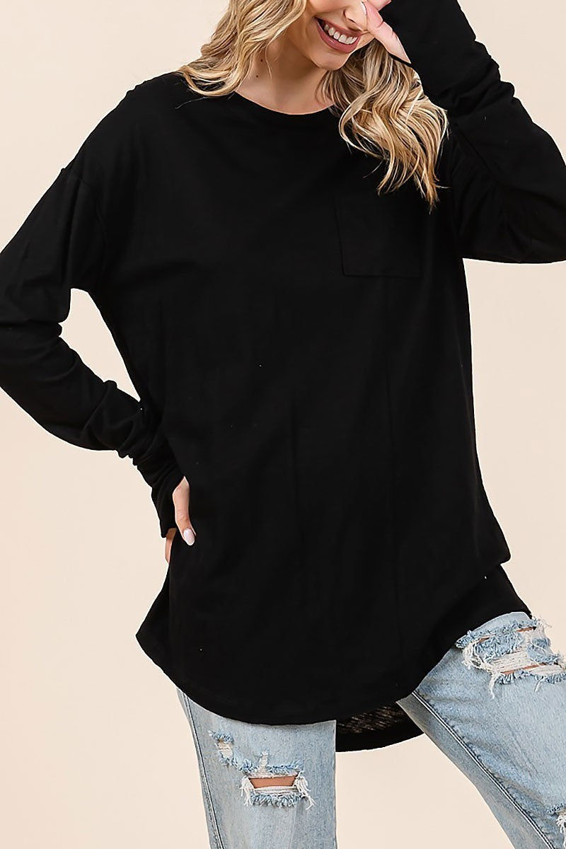 Slouchy oversized tee with patch breast pocket (EDH2297)