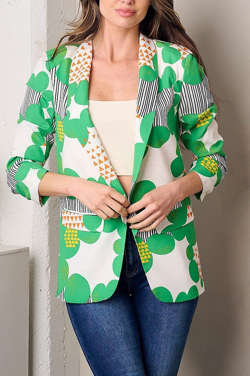 Open front multi print blazer (EFWT3038)