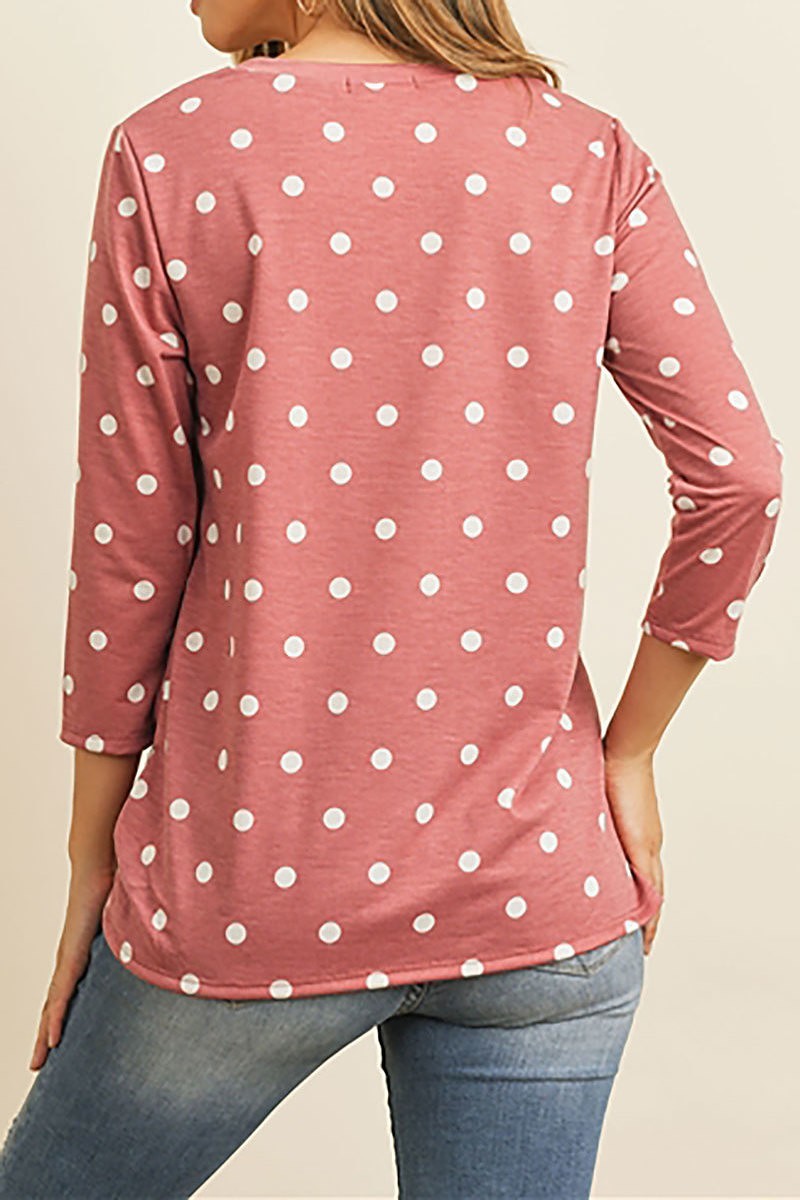 Round neck twist hem polka dot print top (ED7982-LAST)