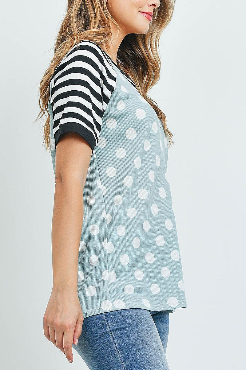 Thermal polka dot stripes neck and sleeve top (EF1965)