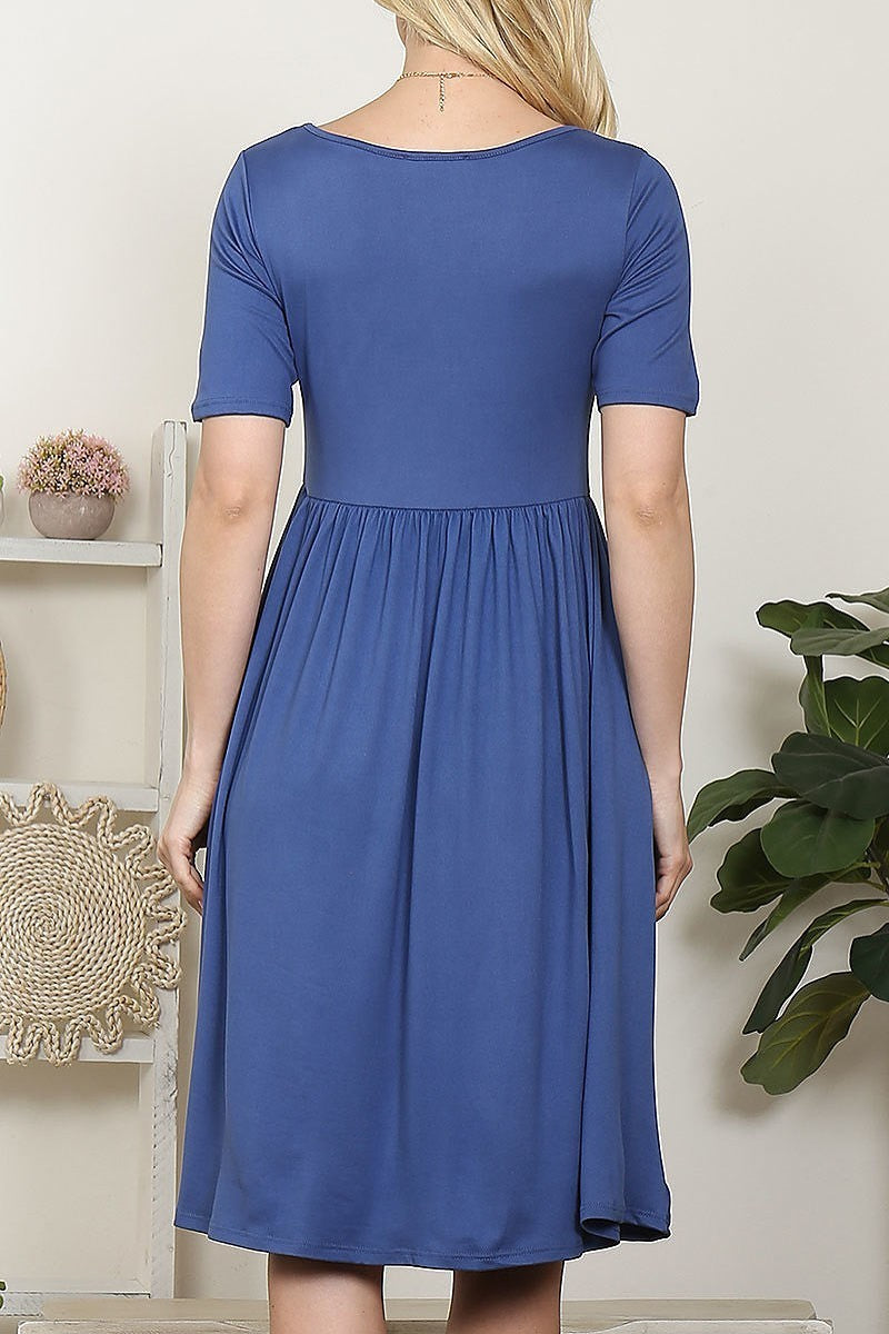 Short sleeve solid a line dress (DED8316-1)