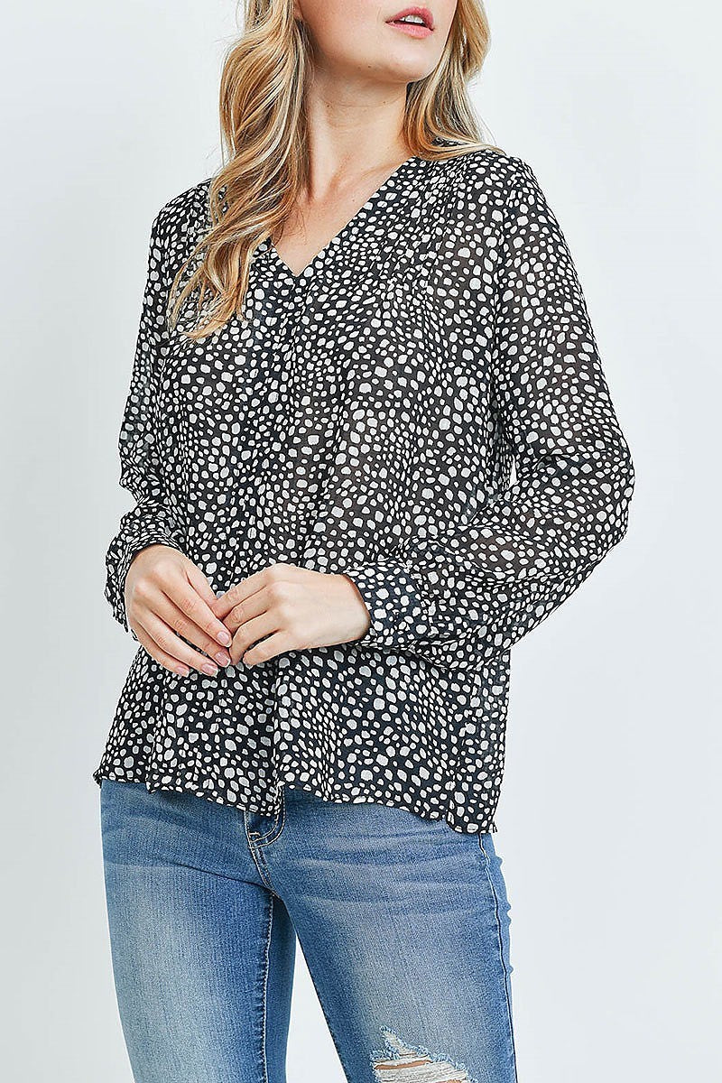 V neck animal print loose fit top (ED8673)