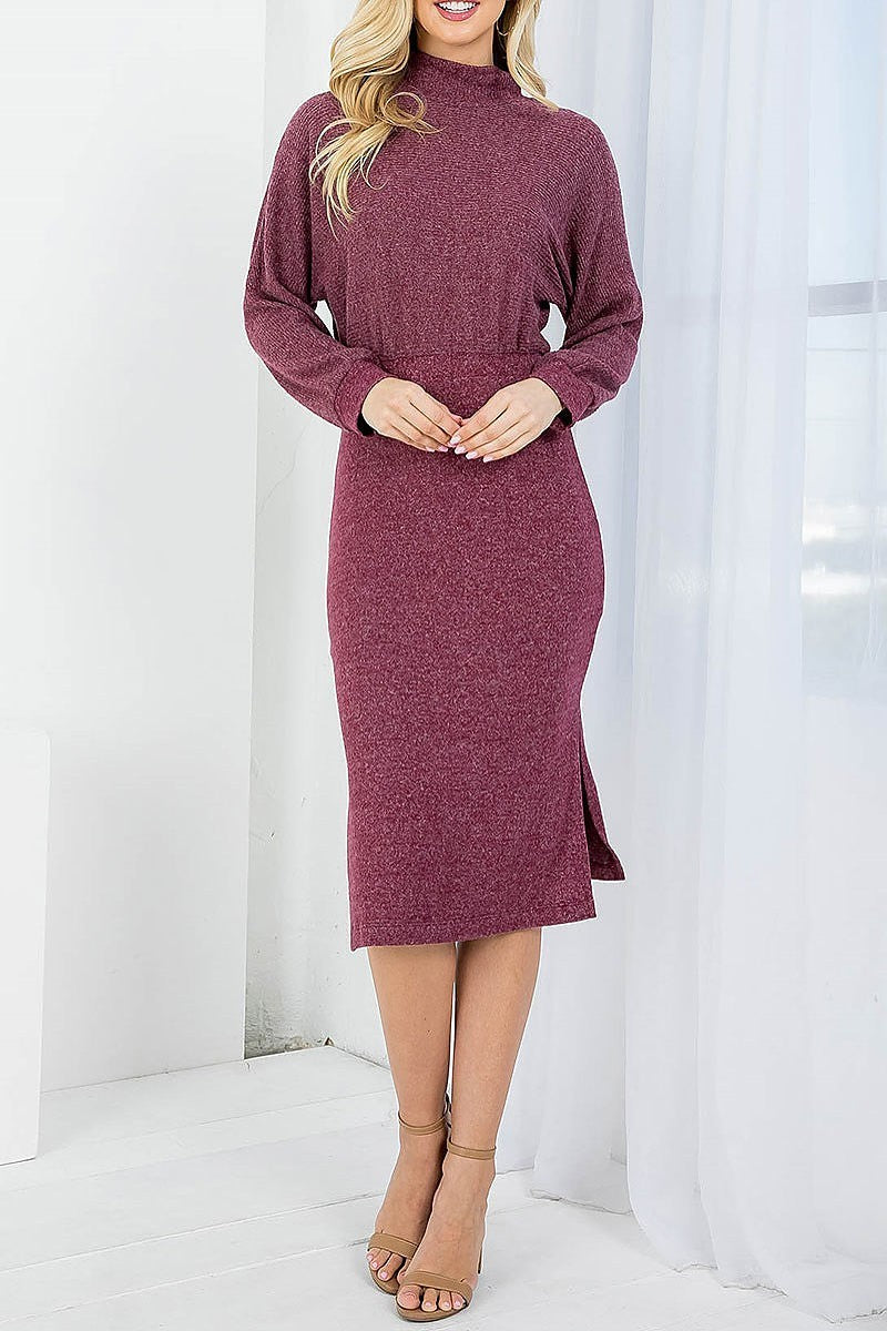 Mock neck cuffed long sleeve midi dress (DED7905)