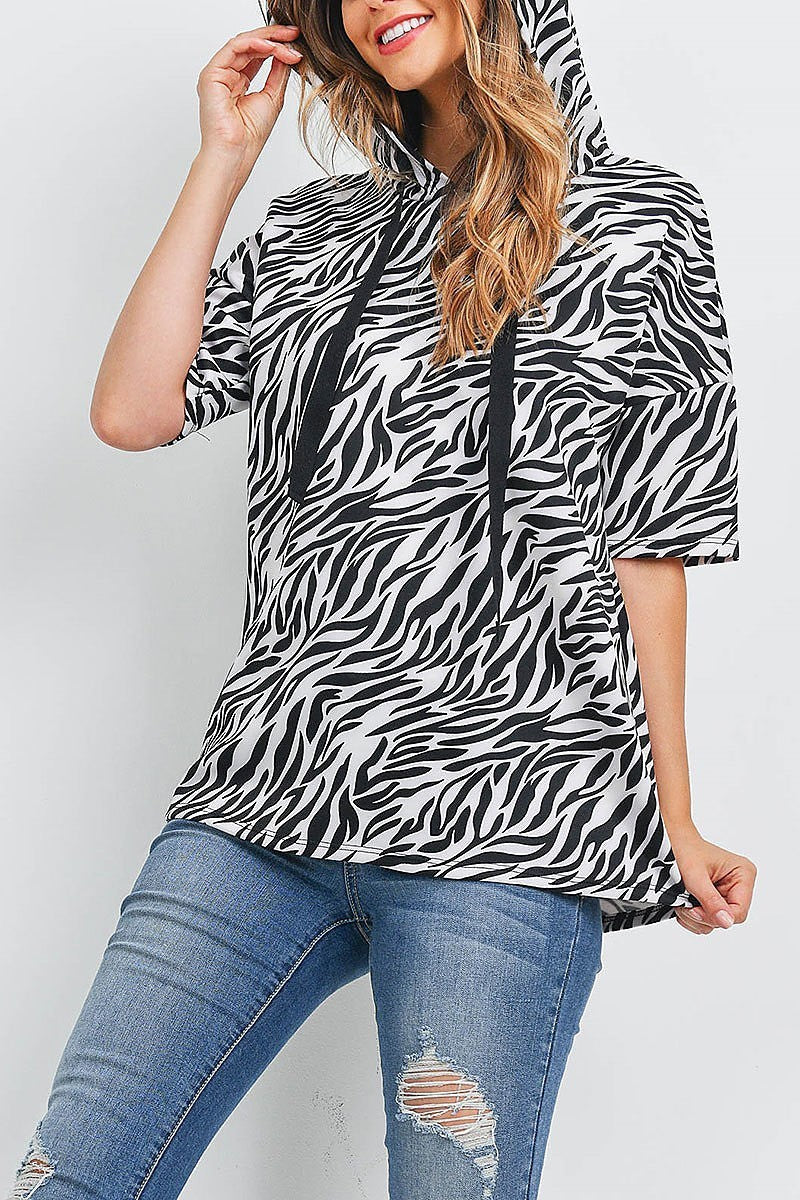 Short sleeve zebra print hoodie (EF1869)