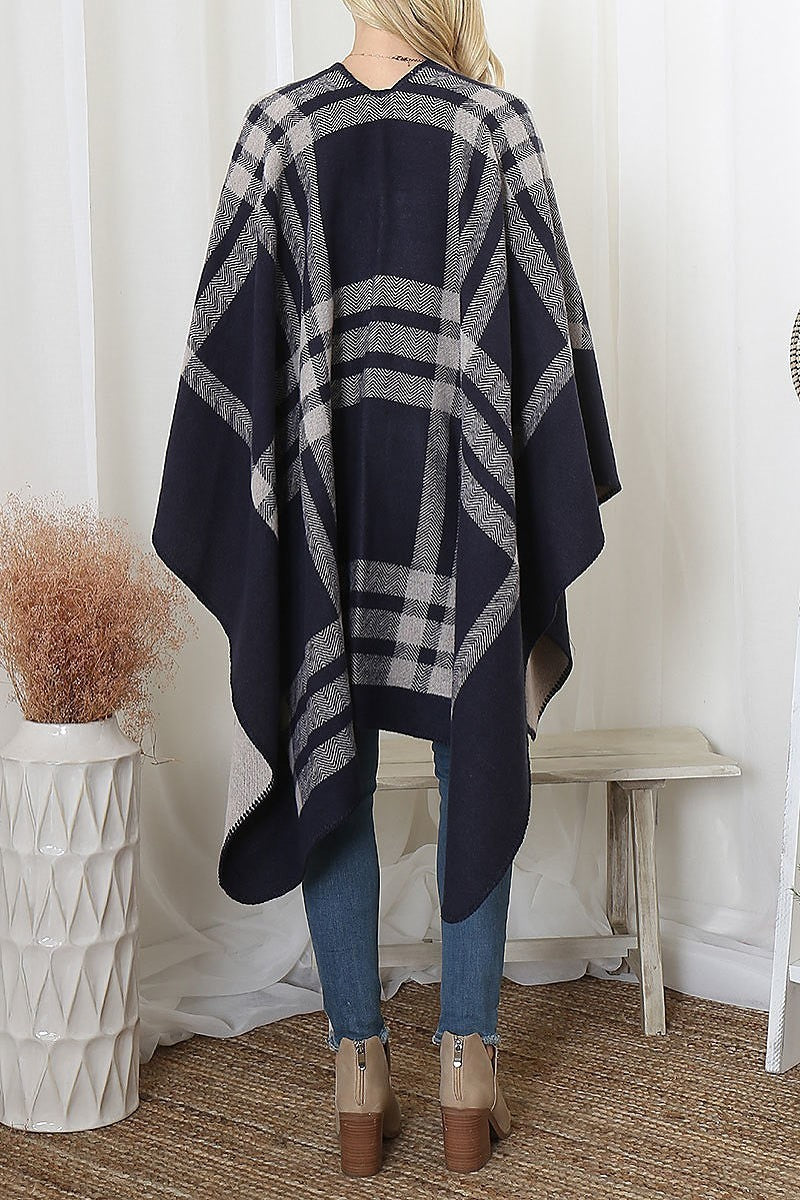 Plaid knit warmer open front kimono (DGS6092)