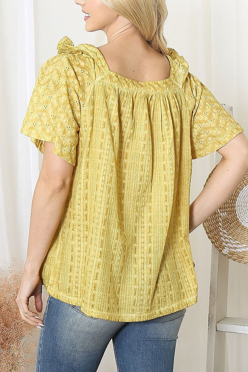 Square neckline textured top (EF6042)