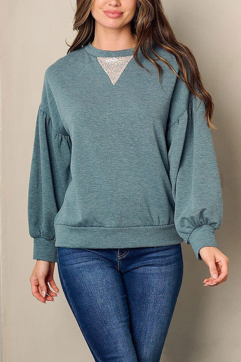 Long sleeve small studs detailed top (EFWT2896)