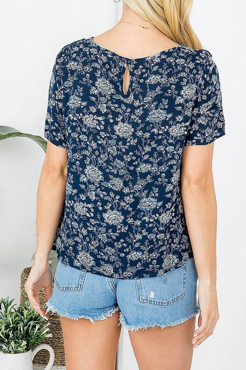 Floral print square neck loose fit top (EF3902)