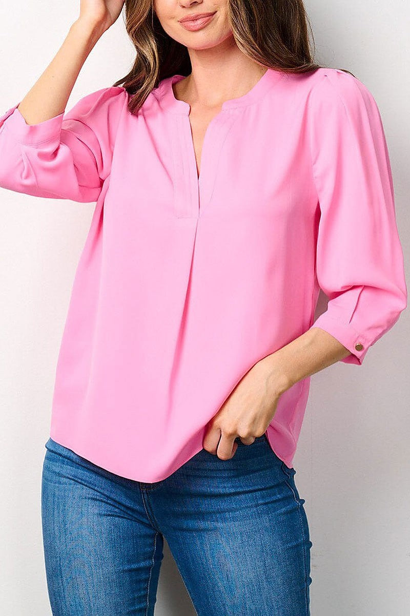 3/4 sleeves v-neck blouse top (EFWT7766)