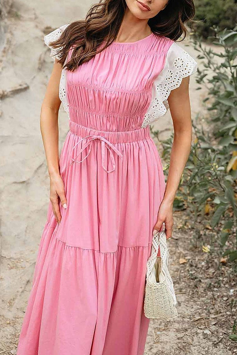 Ruffle sleeve trim detailed tiered maxi dress (EGWT1365)