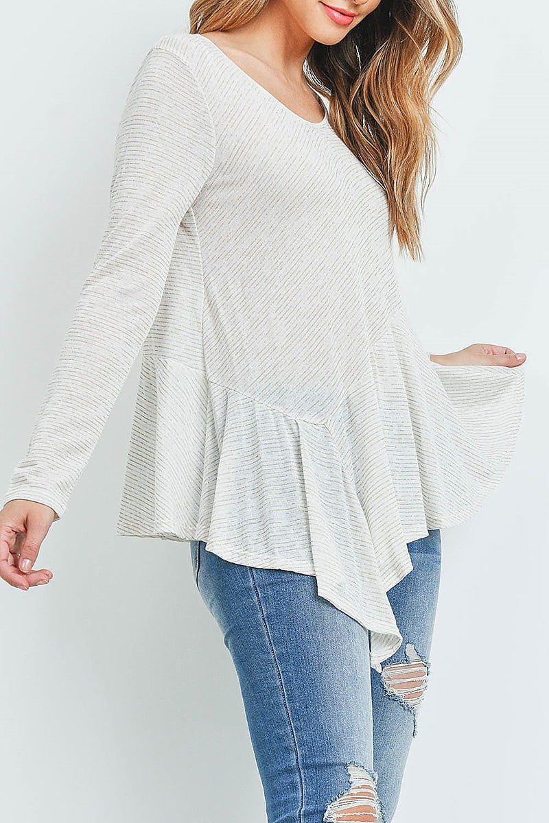 Seam detail asymmetrical hem stripe top (ED9041)