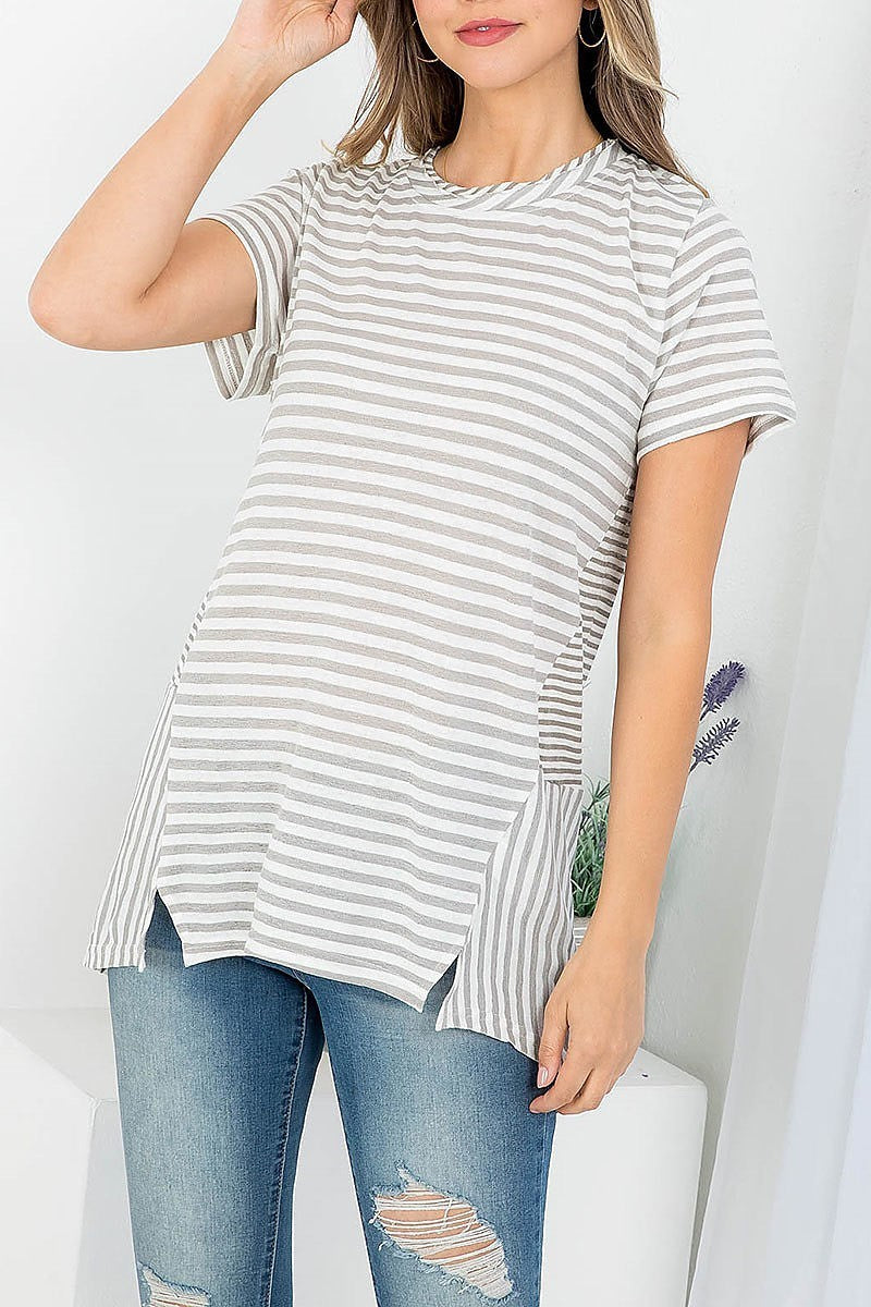 Mix stripe round neck top (EF3804)