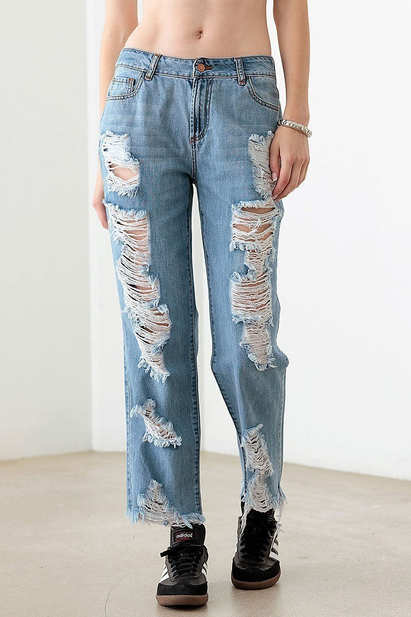 Distressed straight denim pants (TED2969)