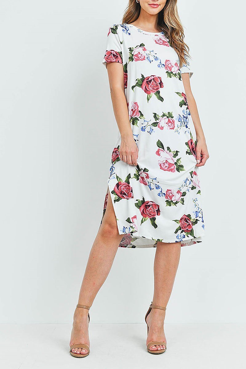 Crew neck floral print loose fit dress (DED6215)