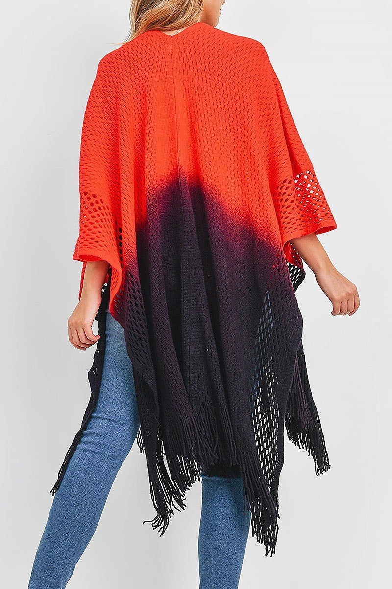 Dip dye ruana w crochet tassel kimono (DGS5254)