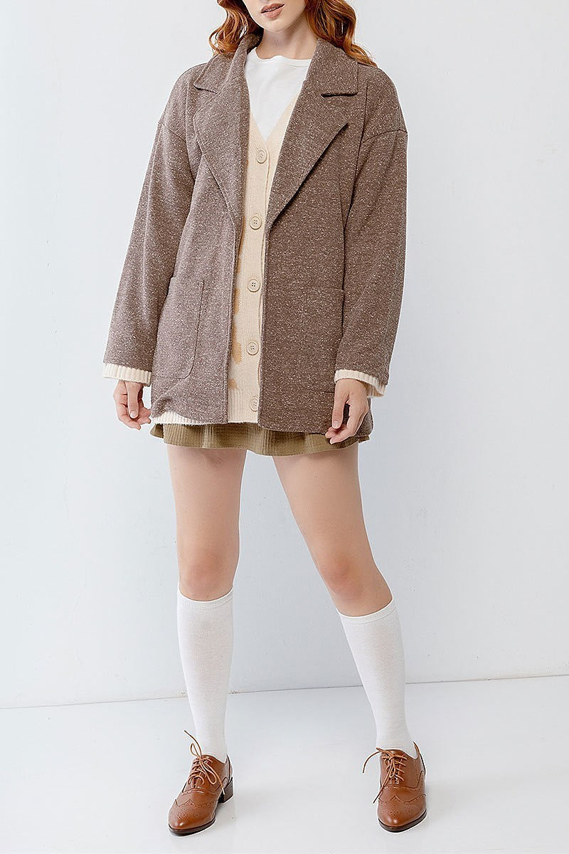 Collared pocket detail open front cardigan (TDG9949)