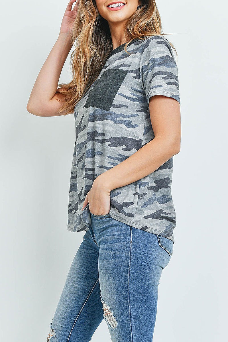 Short sleeves camouflage top with pocket (ED9161)