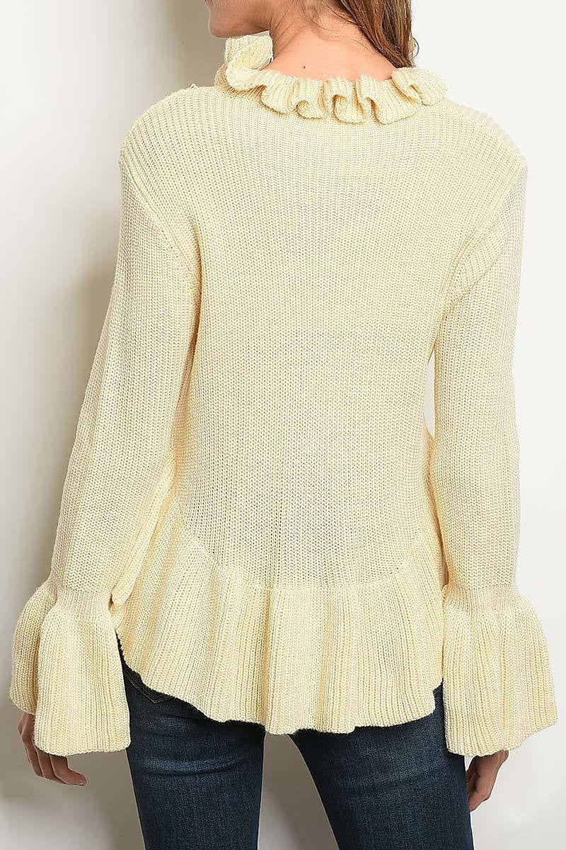 Long bell sleeve ruffled knit peplum sweater (DGS2567-1)