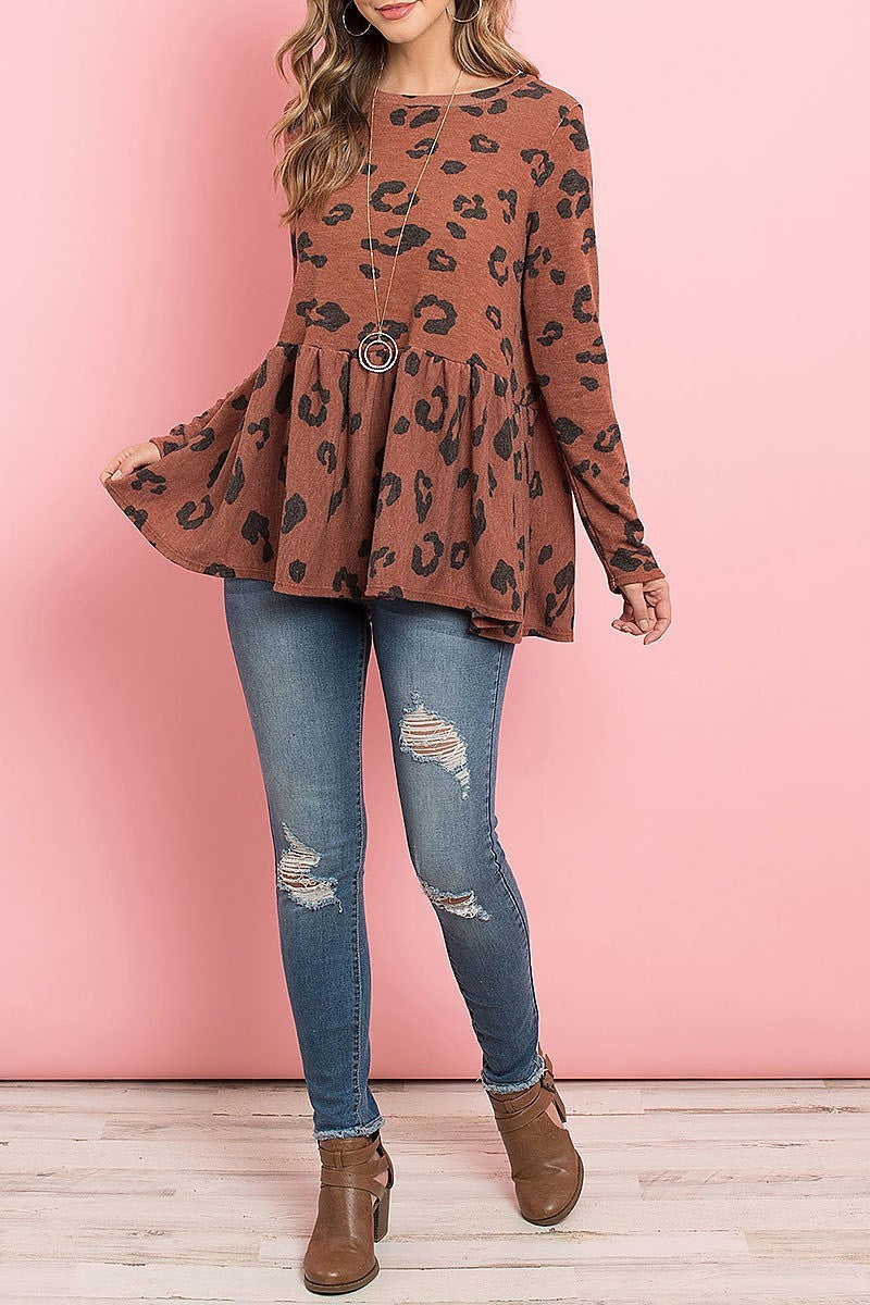 Cinch waist long sleeved leopard top (ED8135-2)