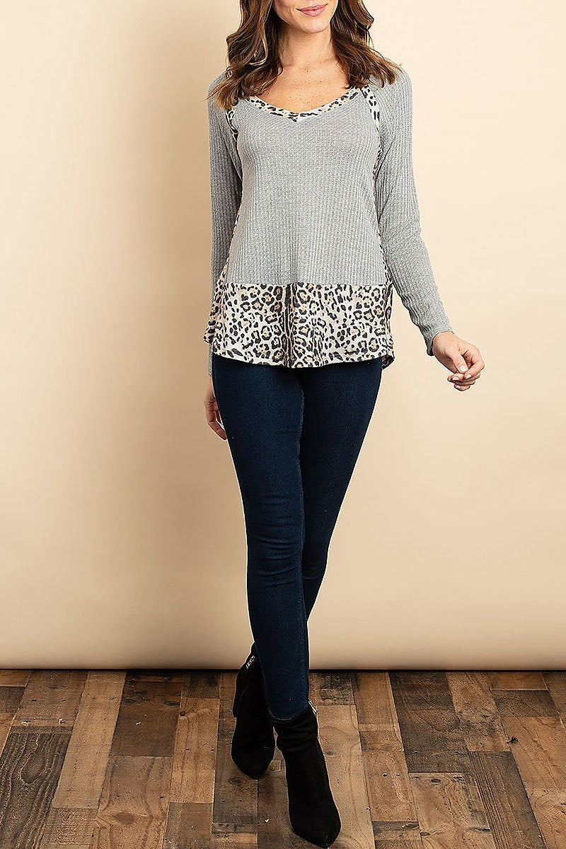 Animal print color block thermal top (ED8014)