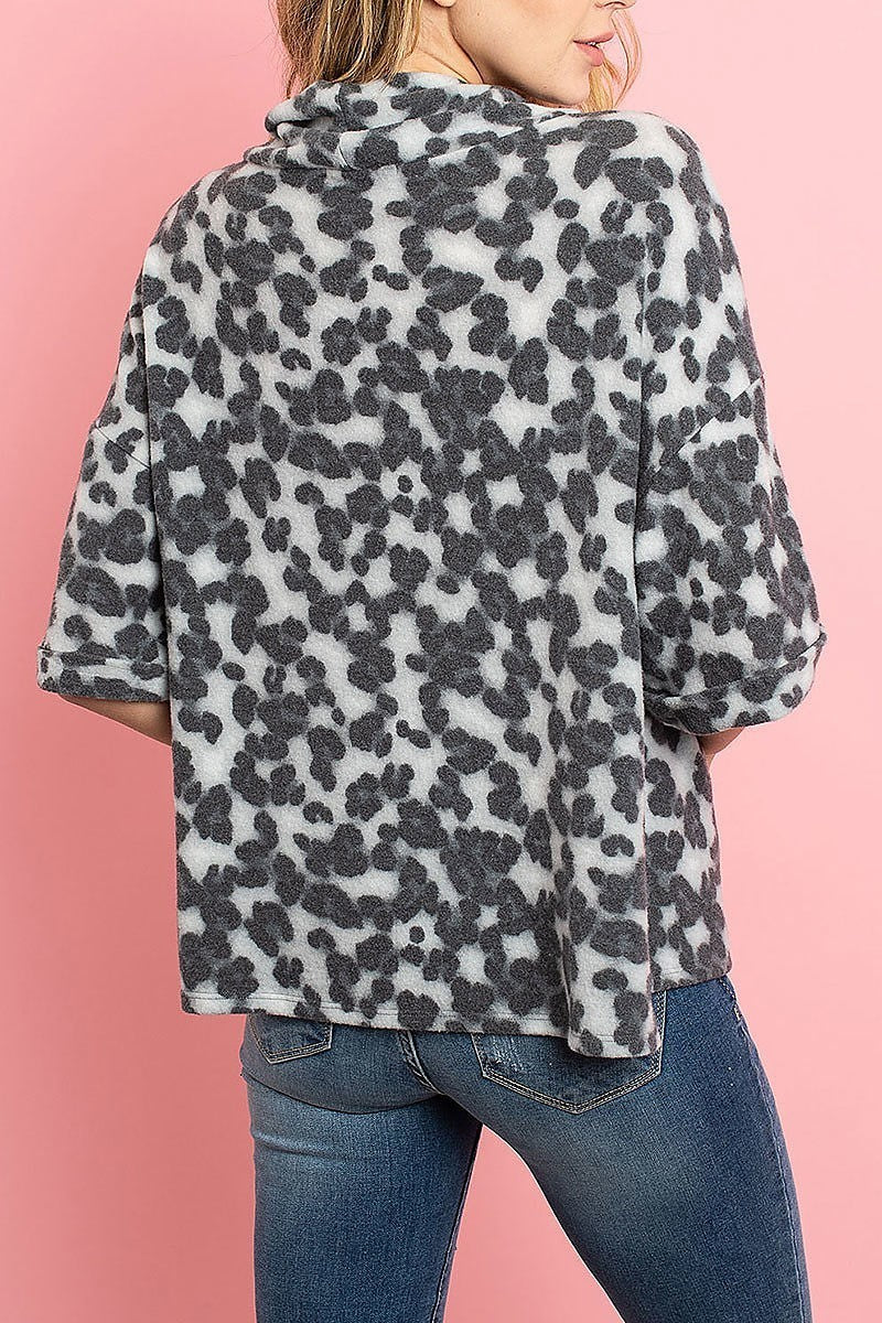 Cowl neck loose fit animal print top (ED8258)