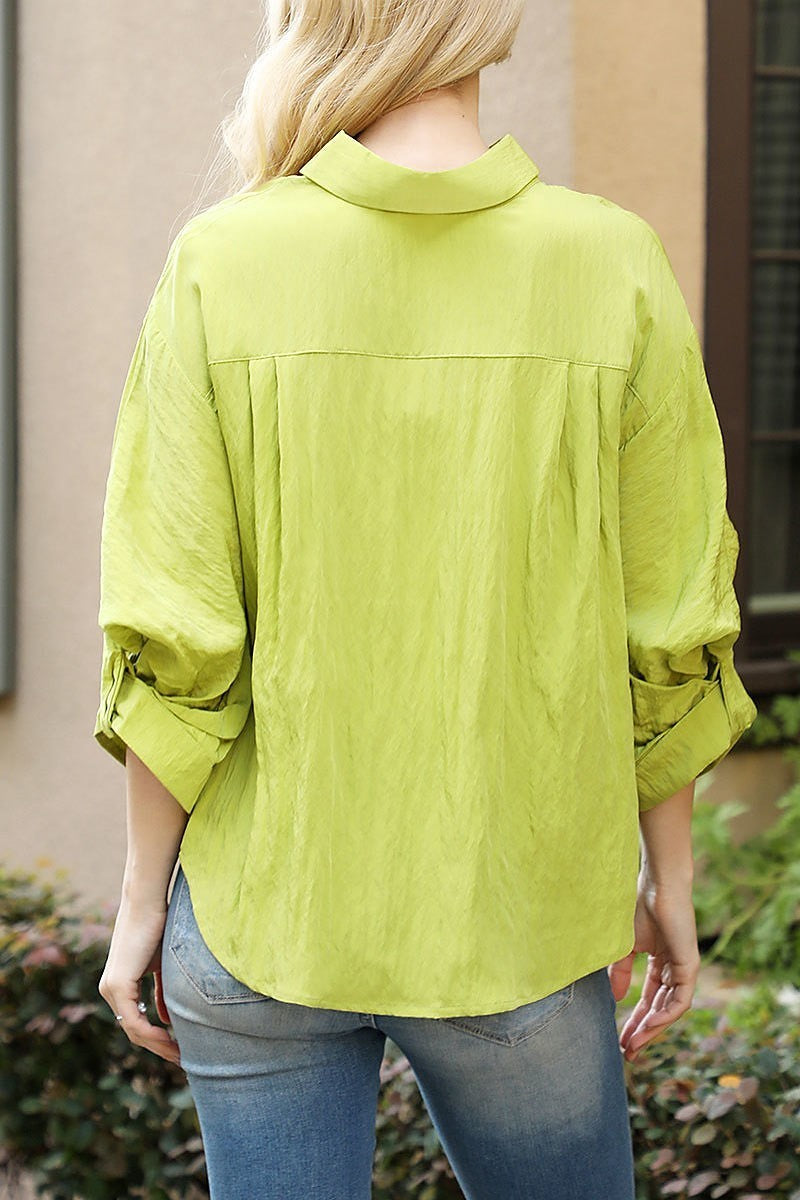 Button detail quarter sleeve top (EF7099)