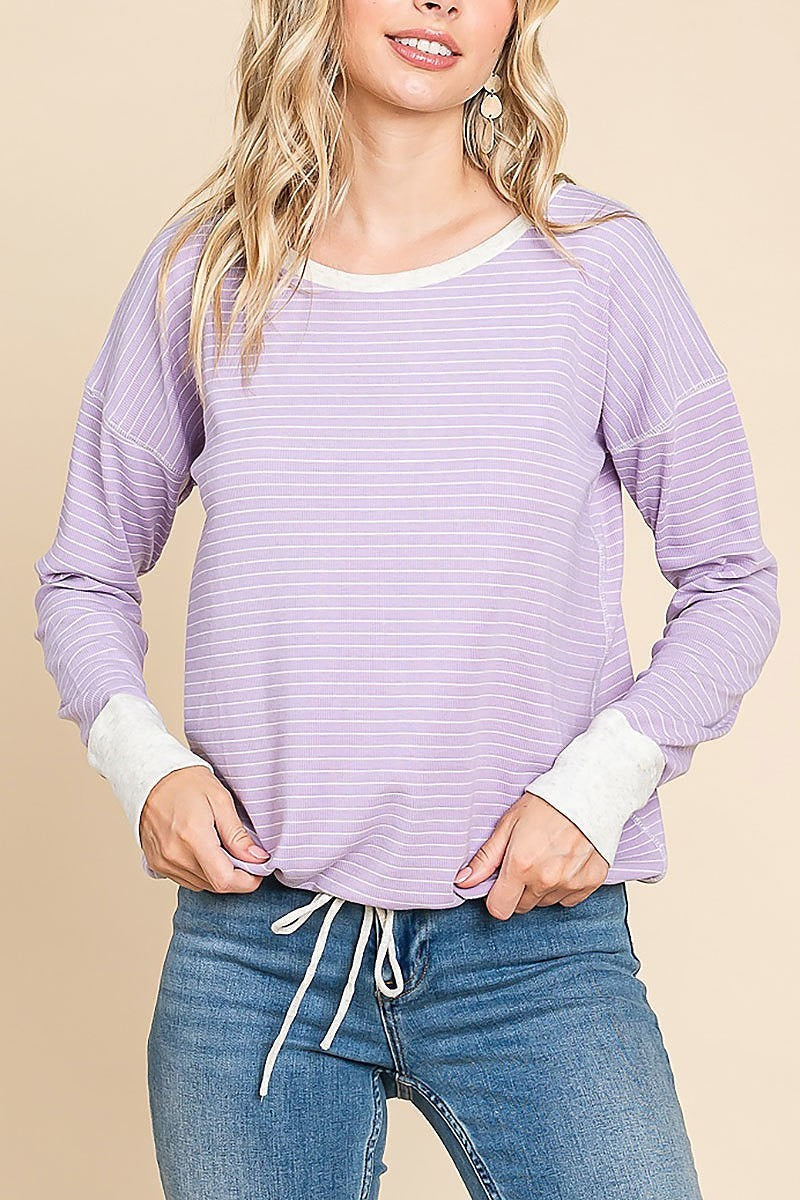 Boatneck stripe knit pullover (EDH1404)