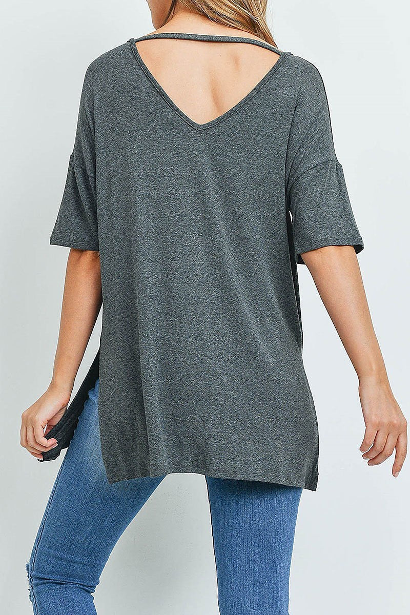 Low back v neck loose fit top (ED9929)