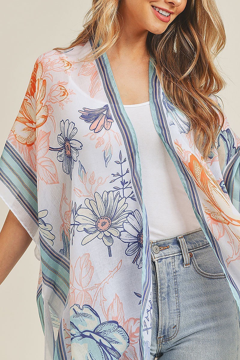 Boho multi flower pattern kimono (EF3404)