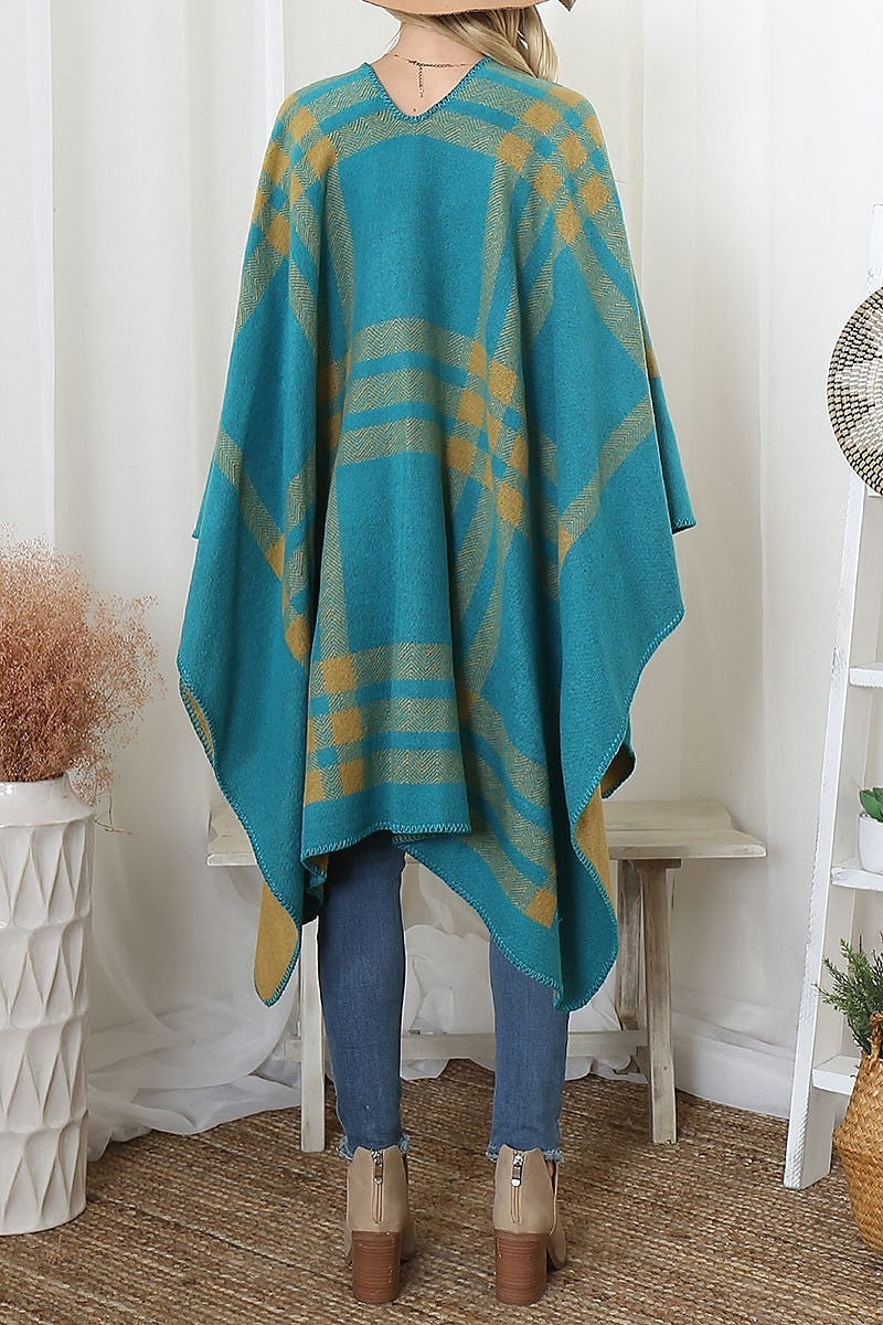 Plaid knit warmer open front kimono (DGS6095)