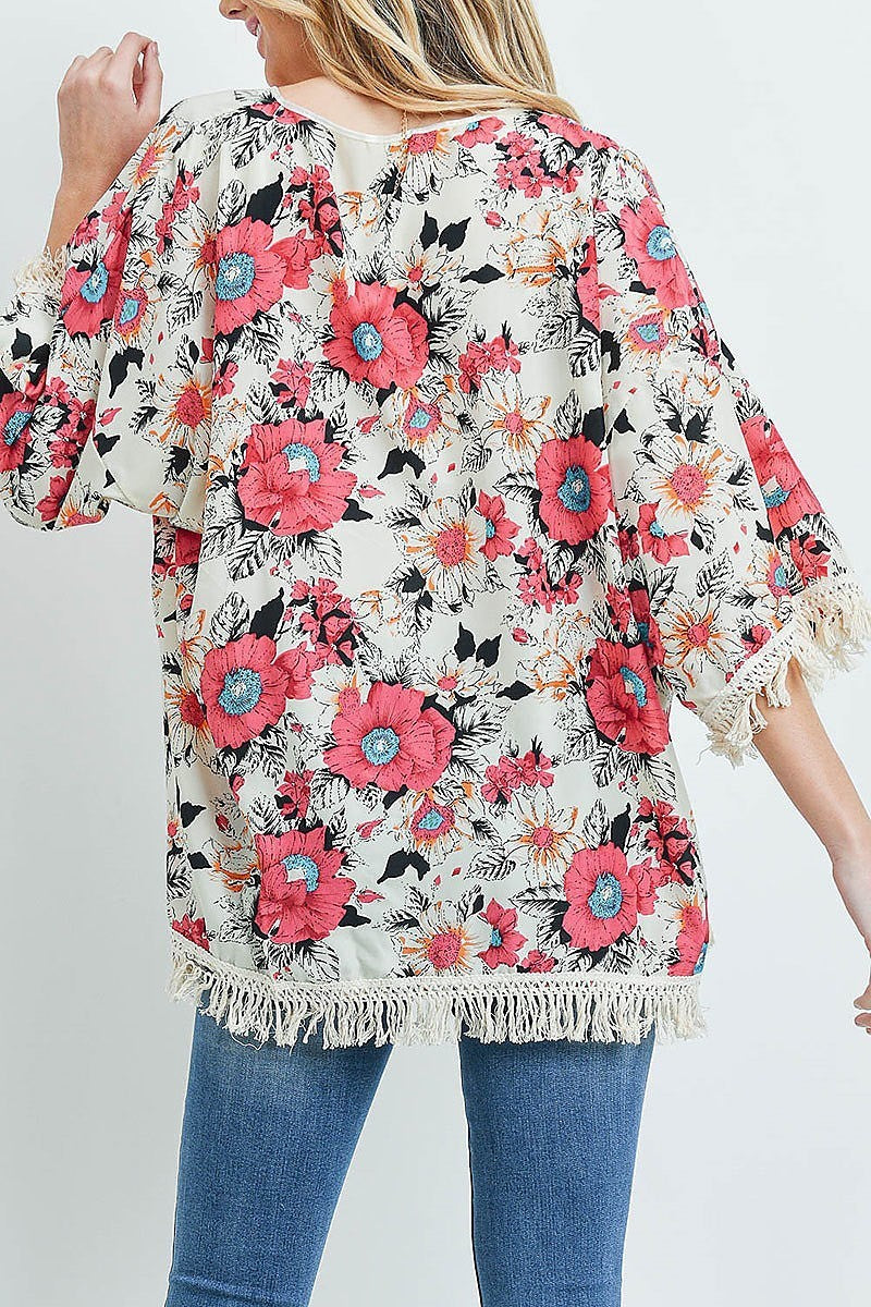 Open front hip length floral kimono (ED8855)