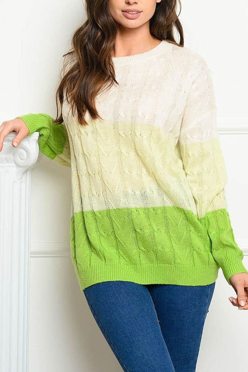 Long sleeve colorblock cable knit sweater (EDWT4048)