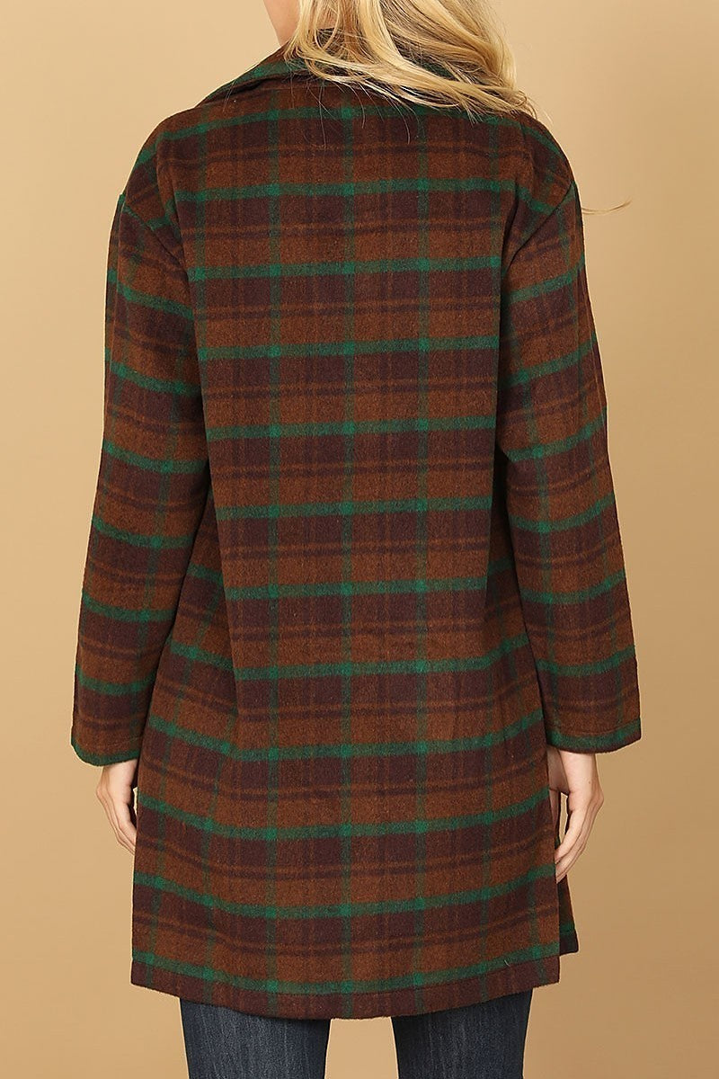 Open front plaid button jacket (DGS6736)