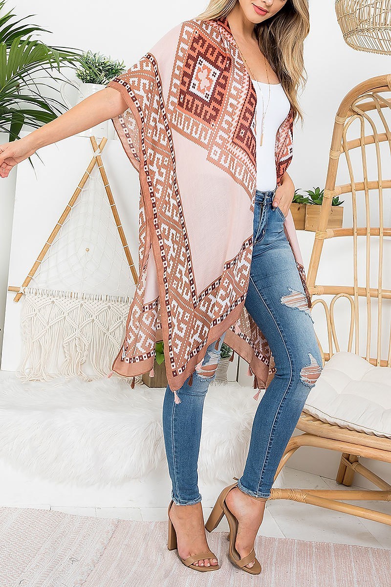 Bohemian open front tassel kimono (EF3236)