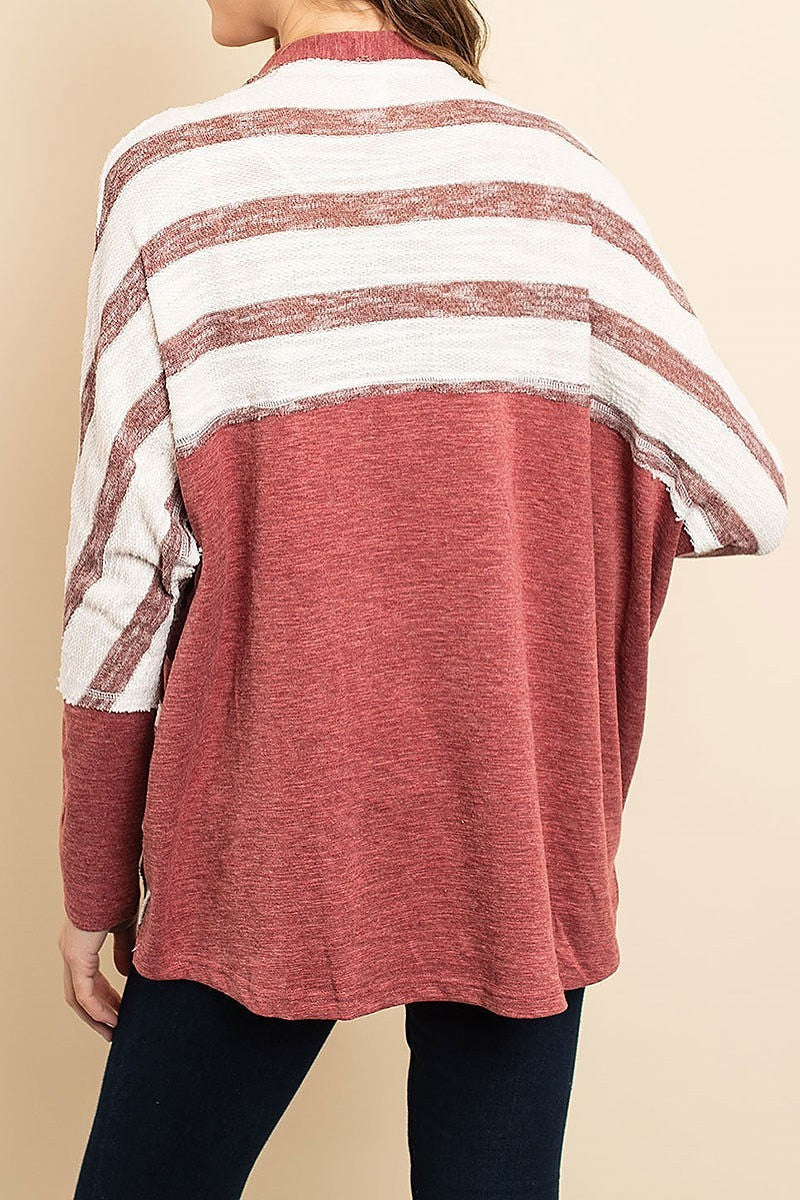 Long dolman sleeve open front stripe cardigan (DGS5007)