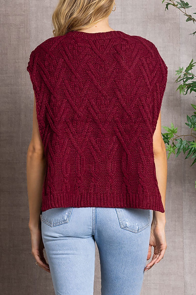 Cable knit open side sweater vest (EDSW3389)