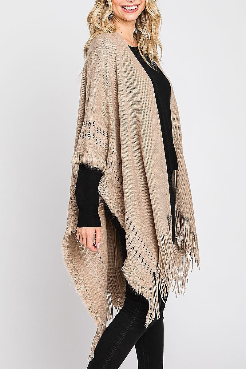 Knit ruana with fringe (DGS6117)