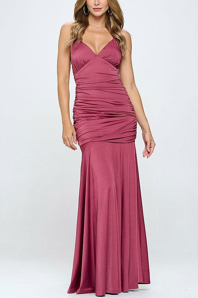 Sleeveless v-neck front slit maxi dress (EFWT1409)