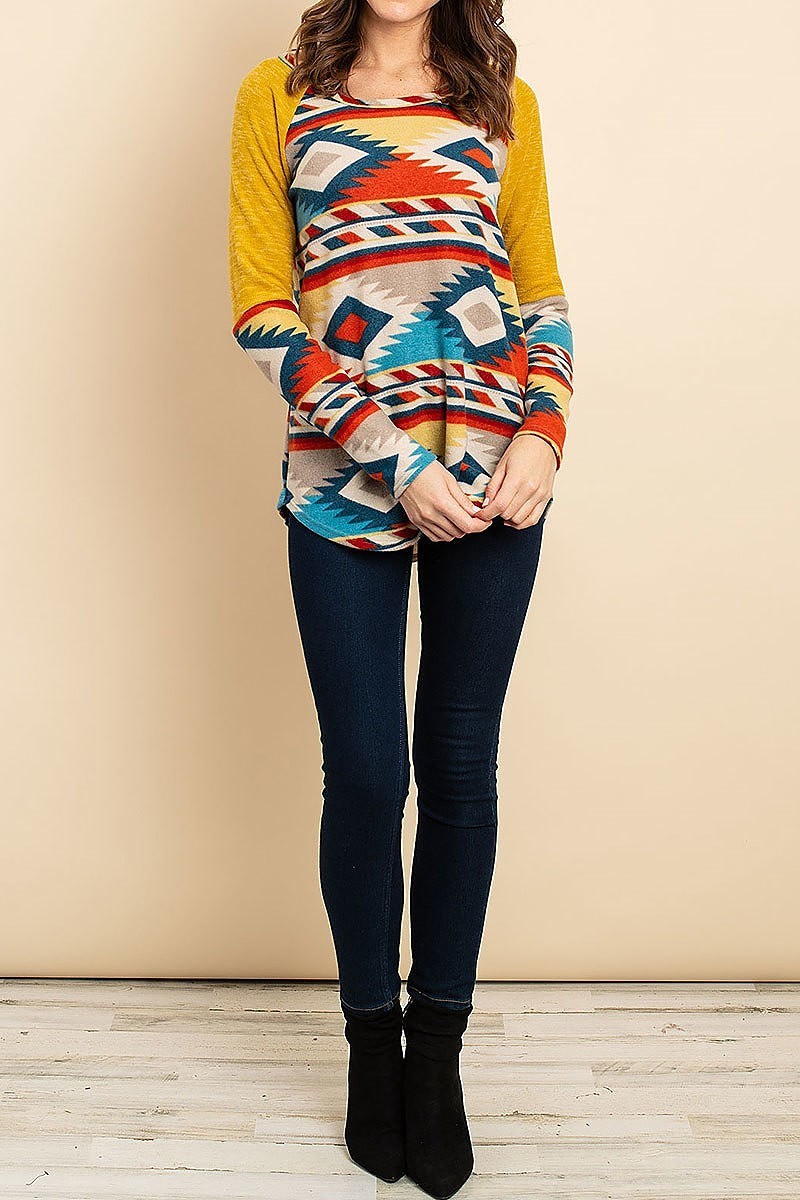 Tribal print color block top (ED8054)