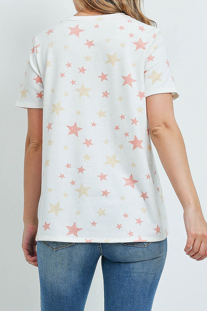 Star print short sleeves round neck top (ED9029)