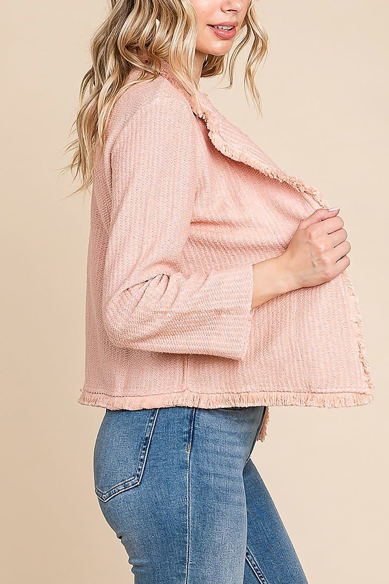 Fringed edge crop boucle terry jacket (EDH1327)