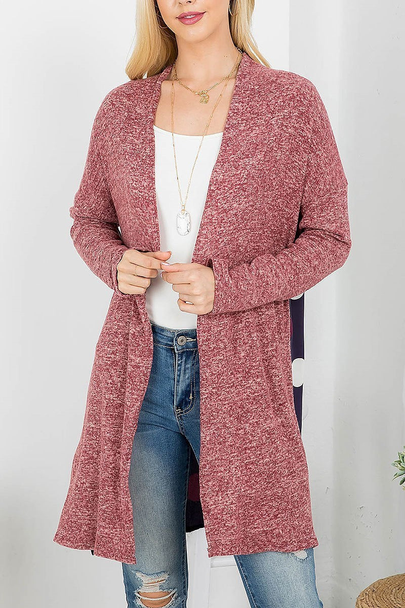 Polka dot print back solid front cardigan (EF4151)