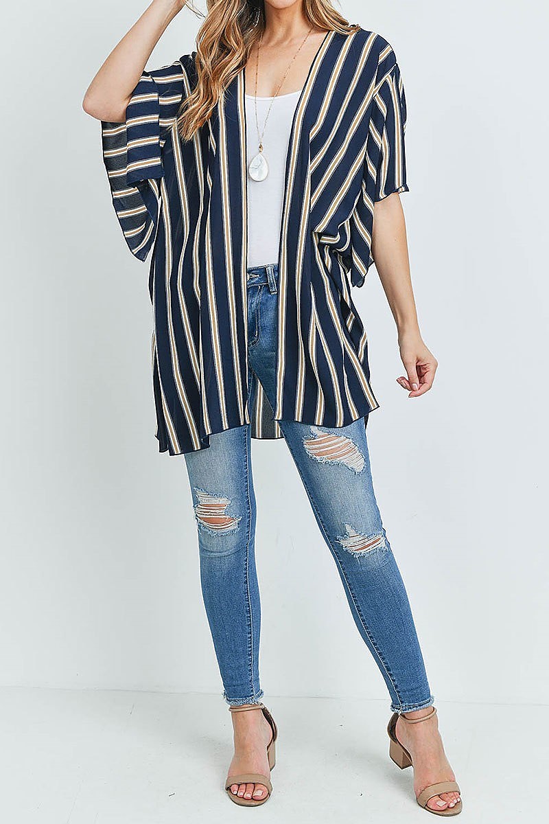 Short sleeve open front vertical stripe kimono (ED8870-2)