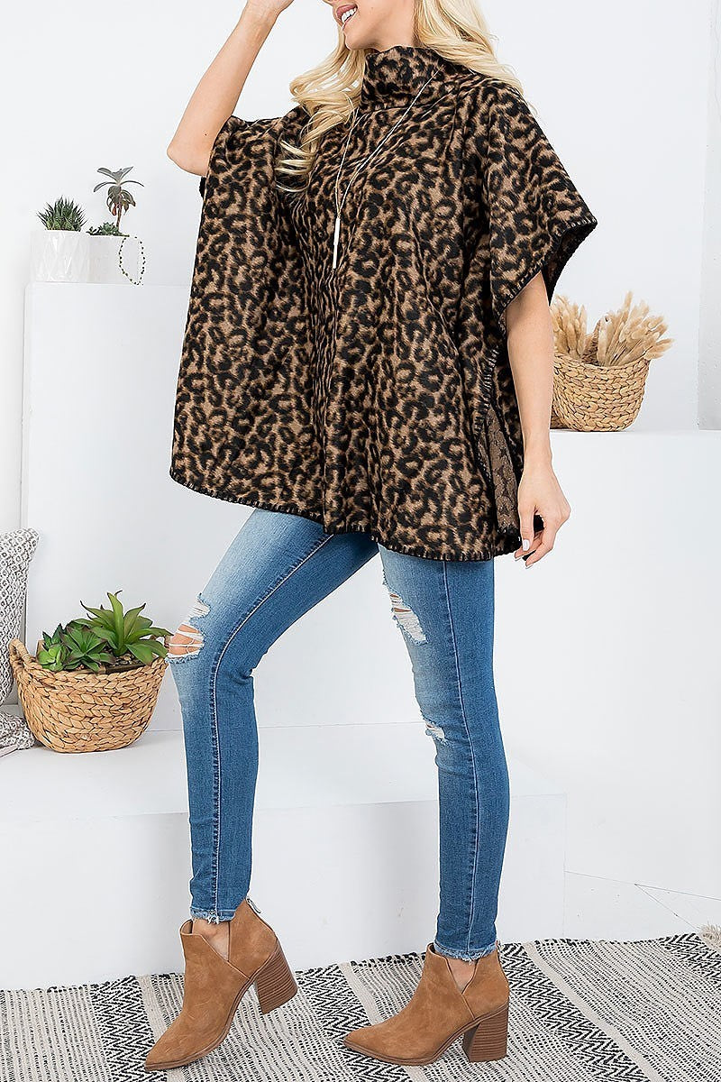 Turtle neck leopard print poncho (DGS5520)