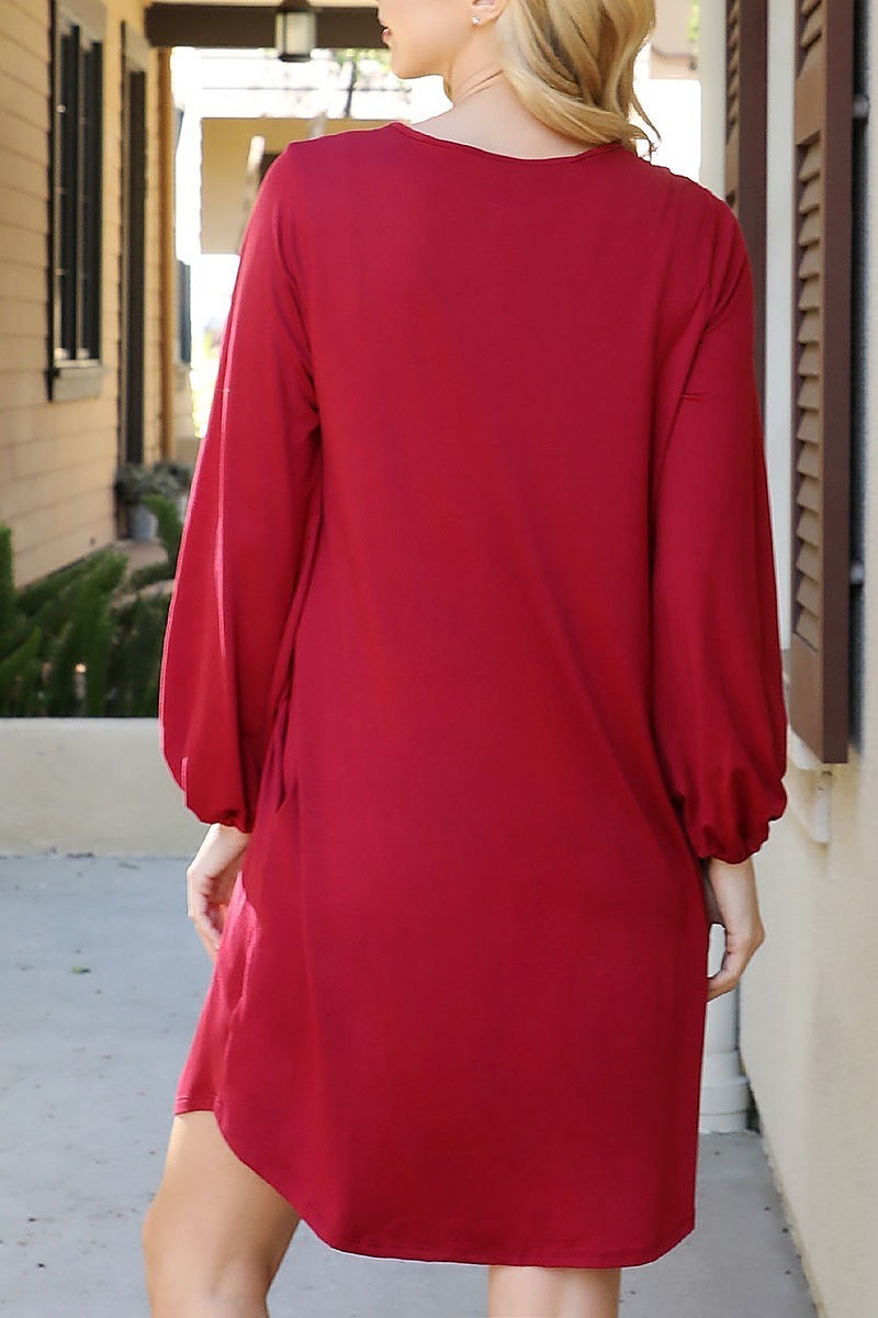 Solid v-neck tunnel long sleeve dress (DED8912)