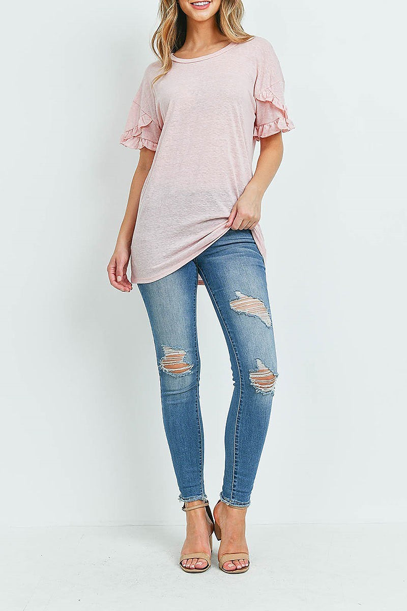 Ruffle detail round neck top (ED9338)